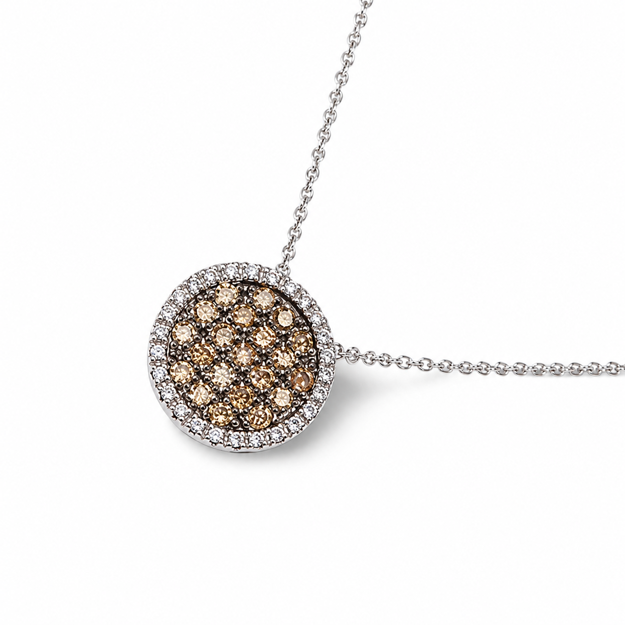 14K White Gold Champagne Diamond Filigree Slide Pendant Necklace
