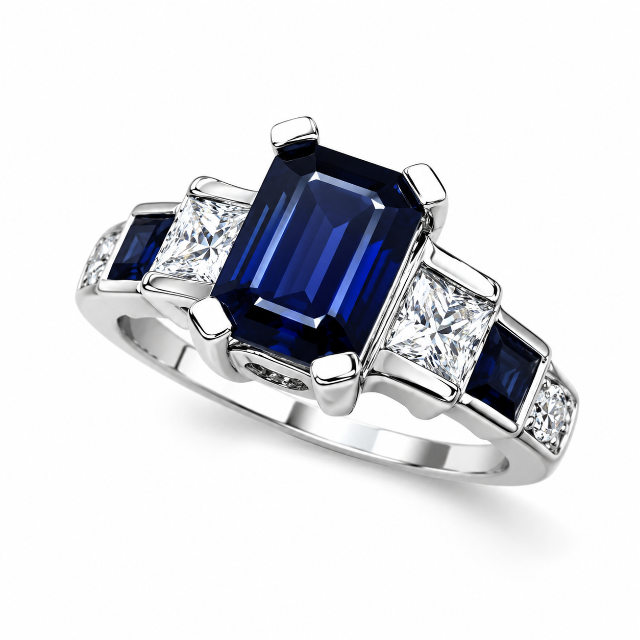 14K White Gold Sapphire Diamond Engagement Ring