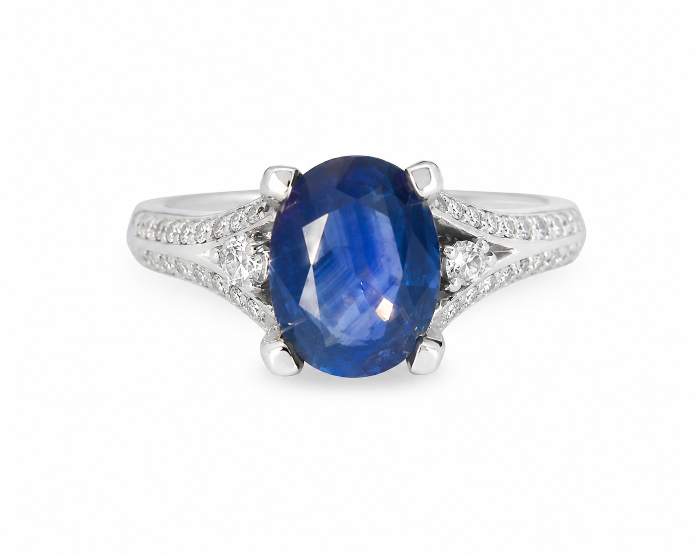 14K White Gold Sapphire Diamond Tulip Engagement Ring Estate