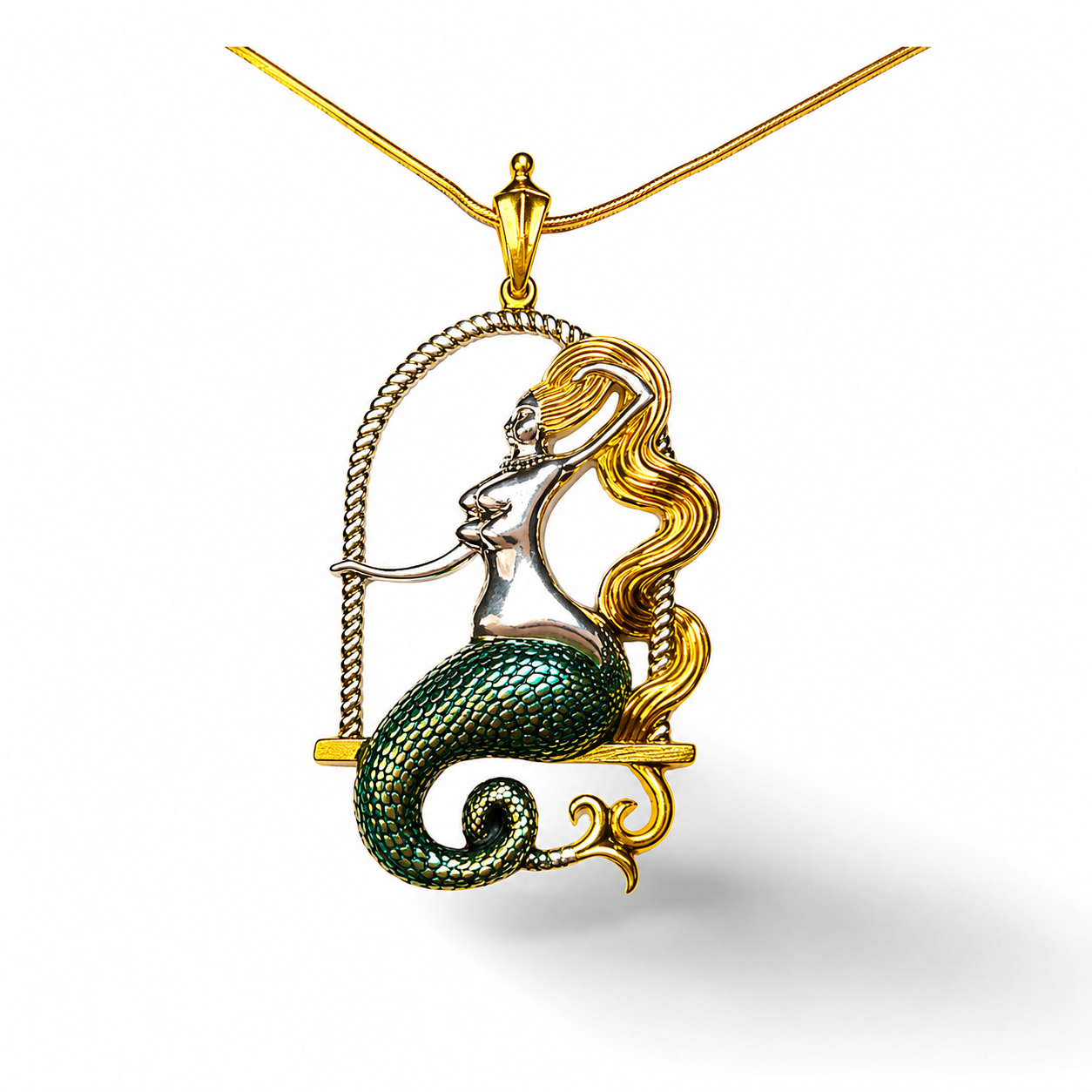 Sterling Silver 22K Gilded Mermaid Mihail Chemiakin Slide Pendant