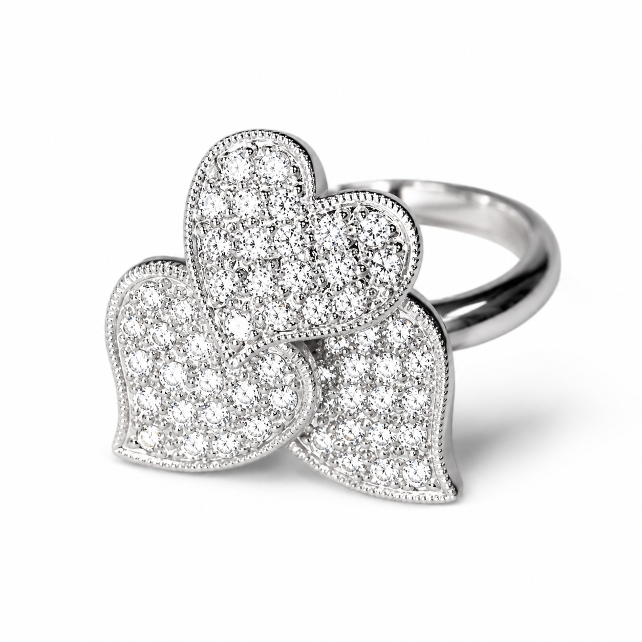 18K White Gold Diamond Heart Designer Ring Romantic Estate Jewelry