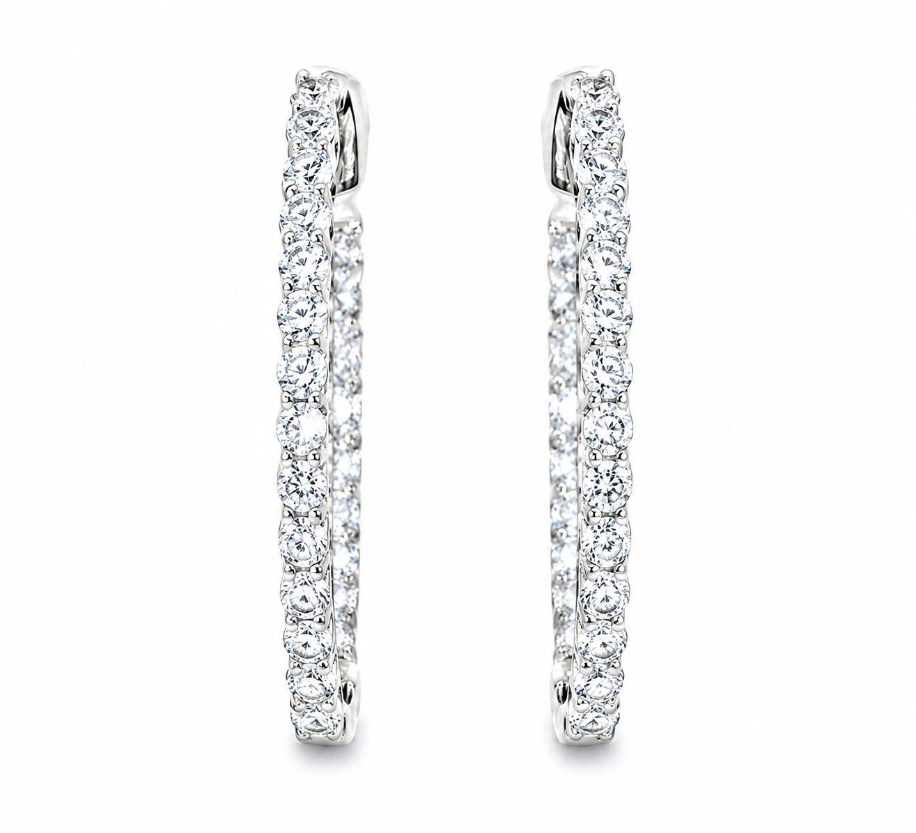 14K White Gold Estate Diamond Inside Outside Hoop Earrings