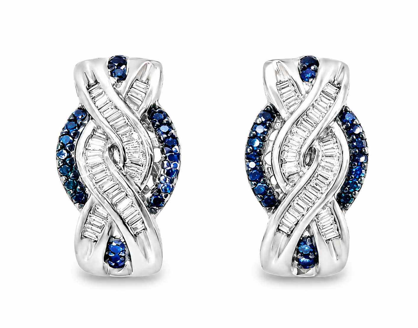 18K White Gold Line Drop Earrings Diamonds