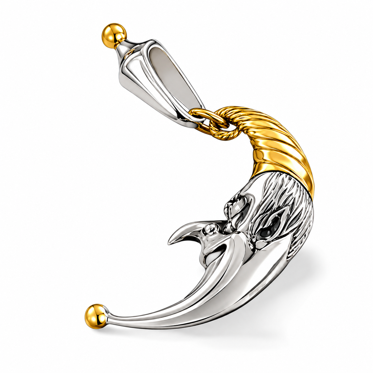Sterling Silver 22K Gilded Crescent Moon Mihail Chemiakin Slide Pendant