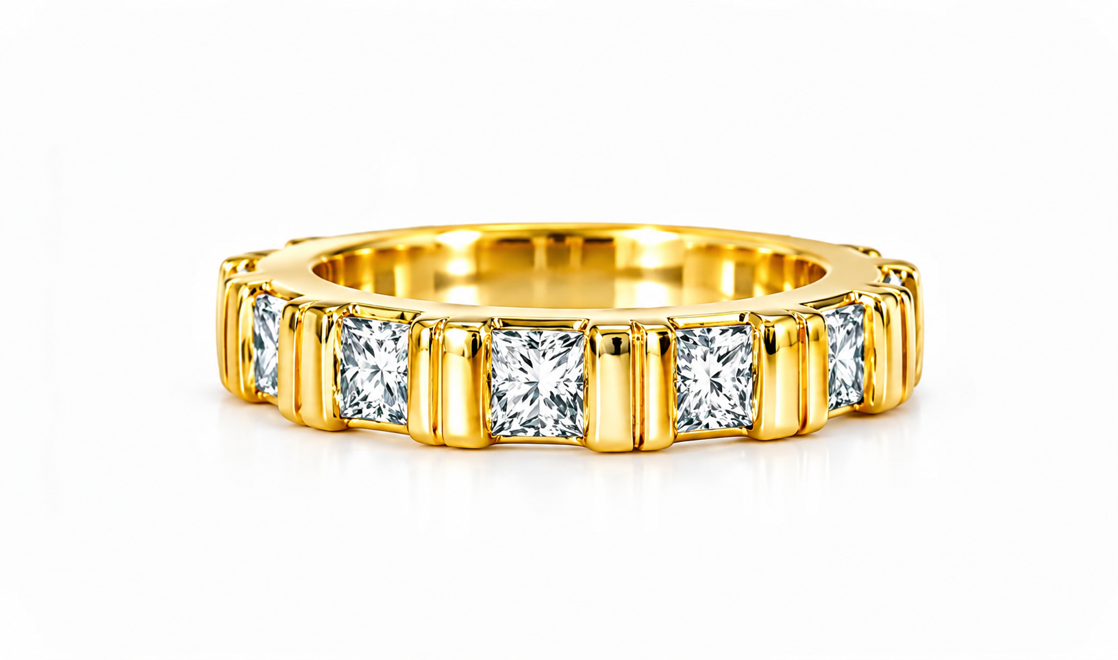 18K Yellow Gold Diamond Eternity Wedding Band Princess Cut Ring