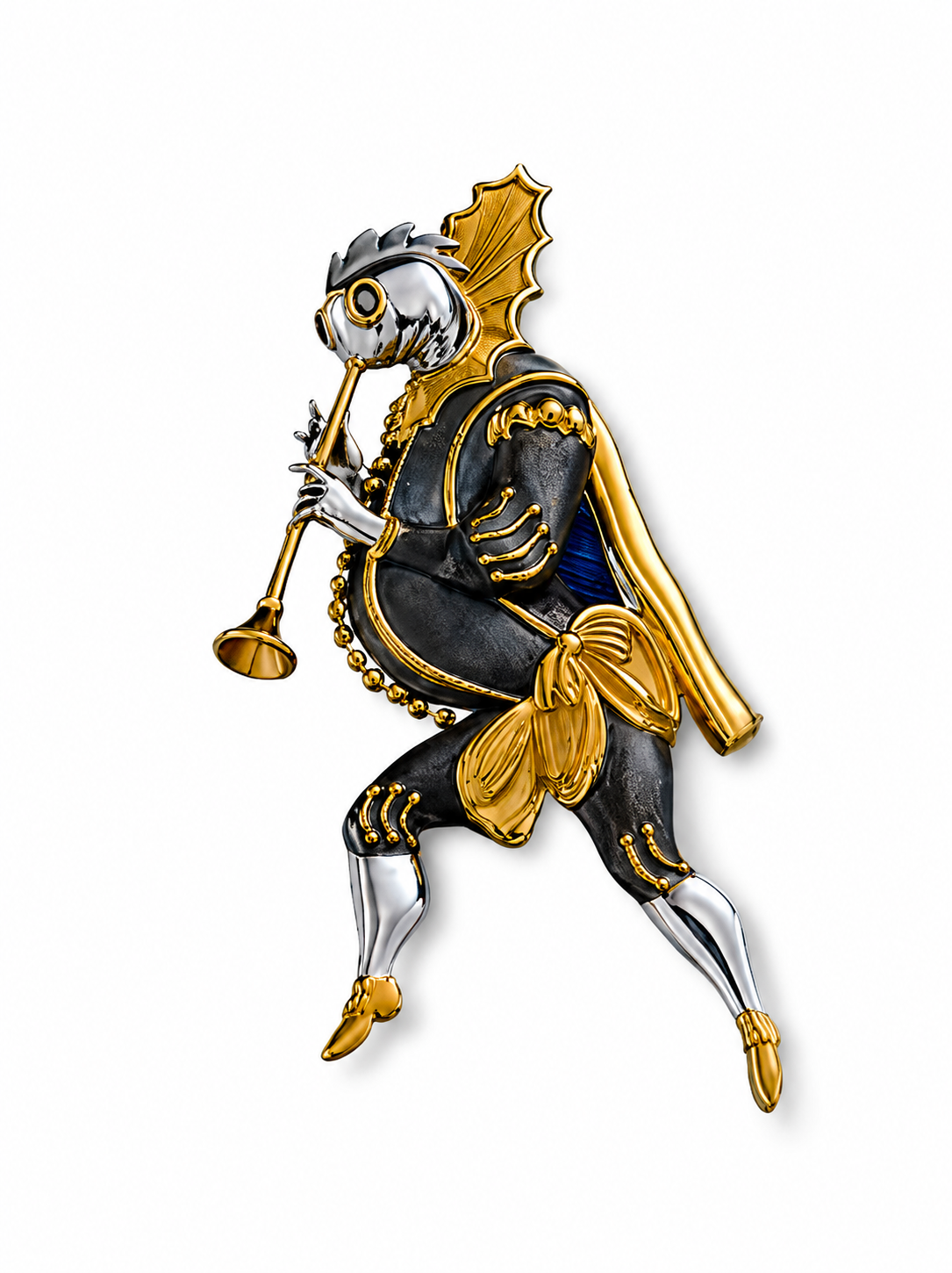 Sterling Silver 22K Gilded Trumpeter Mihail Chemiakin Pendant Brooch Pin
