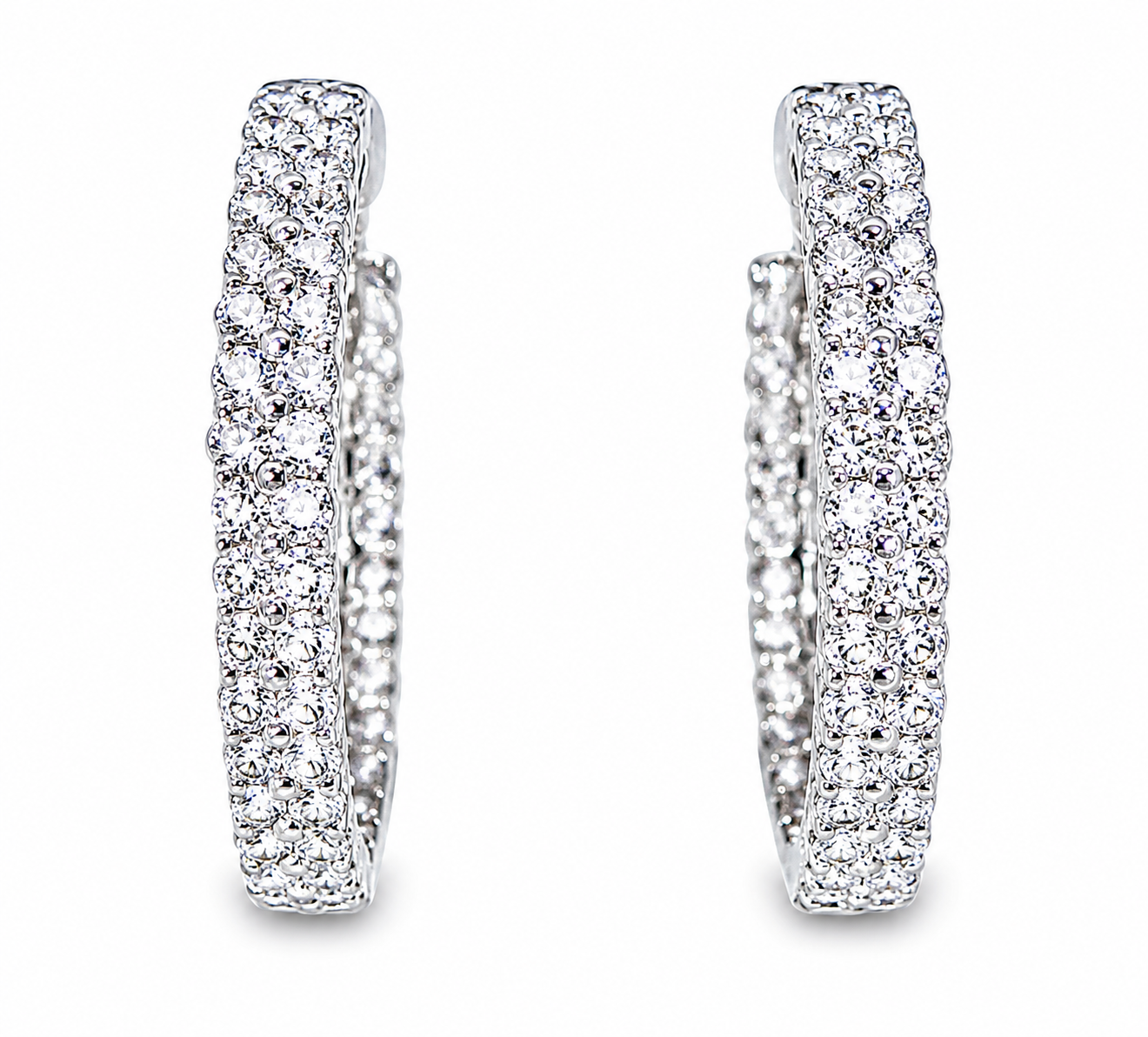 14K White Gold Diamond Inside Outside Hoop Earrings