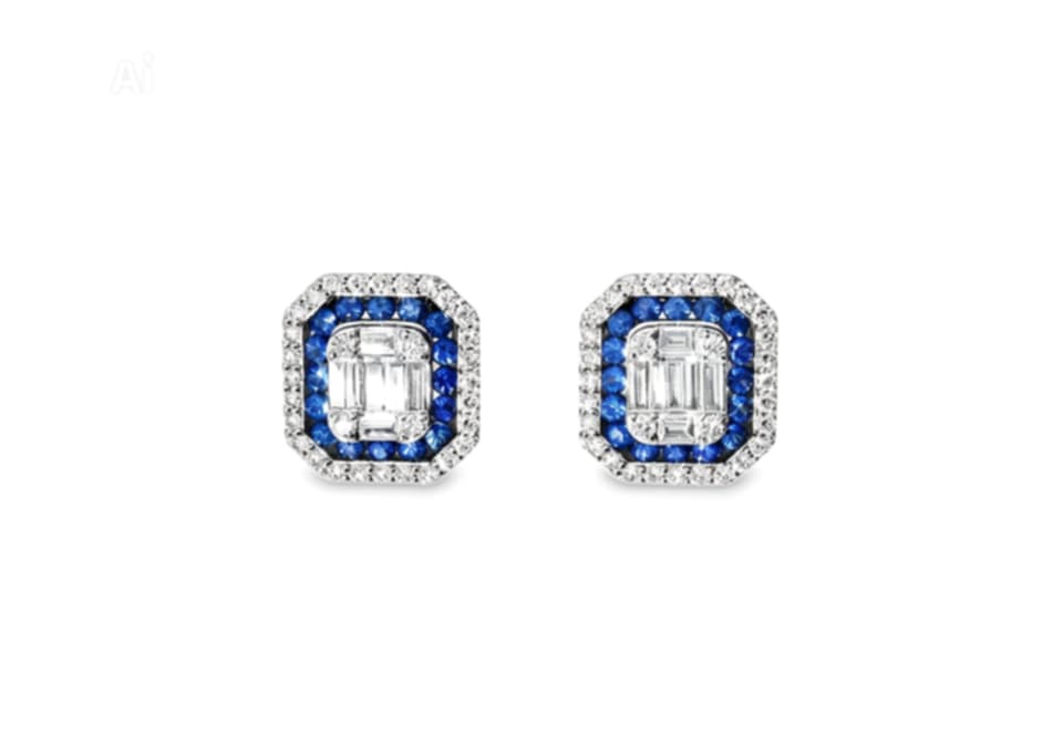 18K White Gold Sapphire Diamond Stud Earrings Estate Sapphire