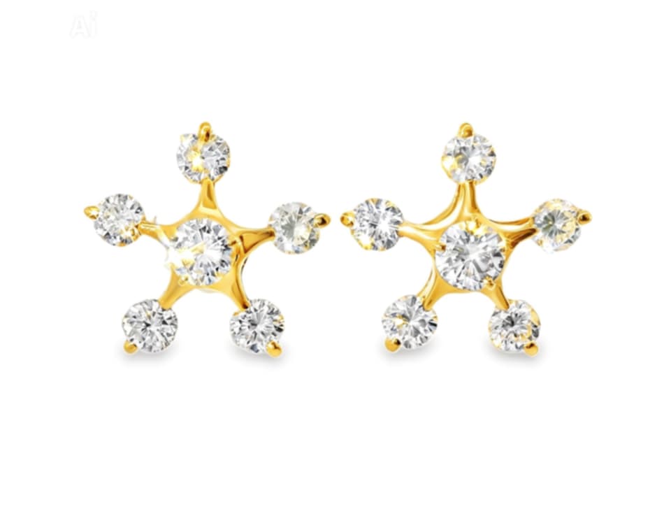 18K Yellow Gold Diamond Star Stud Earrings
