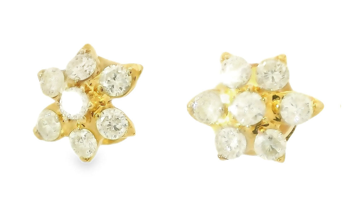 Fabulous Estate 14K Yellow Gold Diamond Floral Stud Earrings Studs - GGEMSonline
