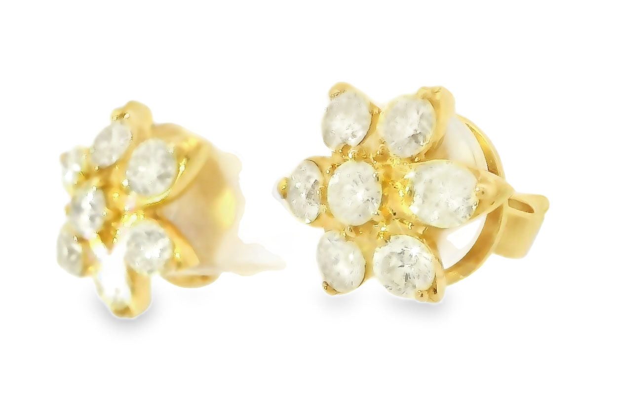 Fabulous Estate 14K Yellow Gold Diamond Floral Stud Earrings Studs - GGEMSonline