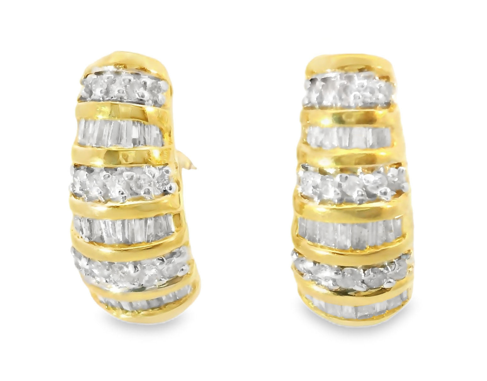 Gorgeous Estate 14K Yellow Gold Diamond Huggie French Clip Earrings - GGEMSonline