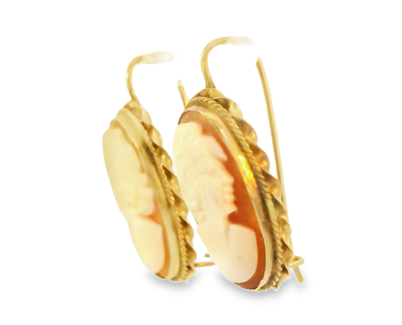Antique Estate 14K Yellow Gold Shell Cameo Drop Earrings - GGEMSonline