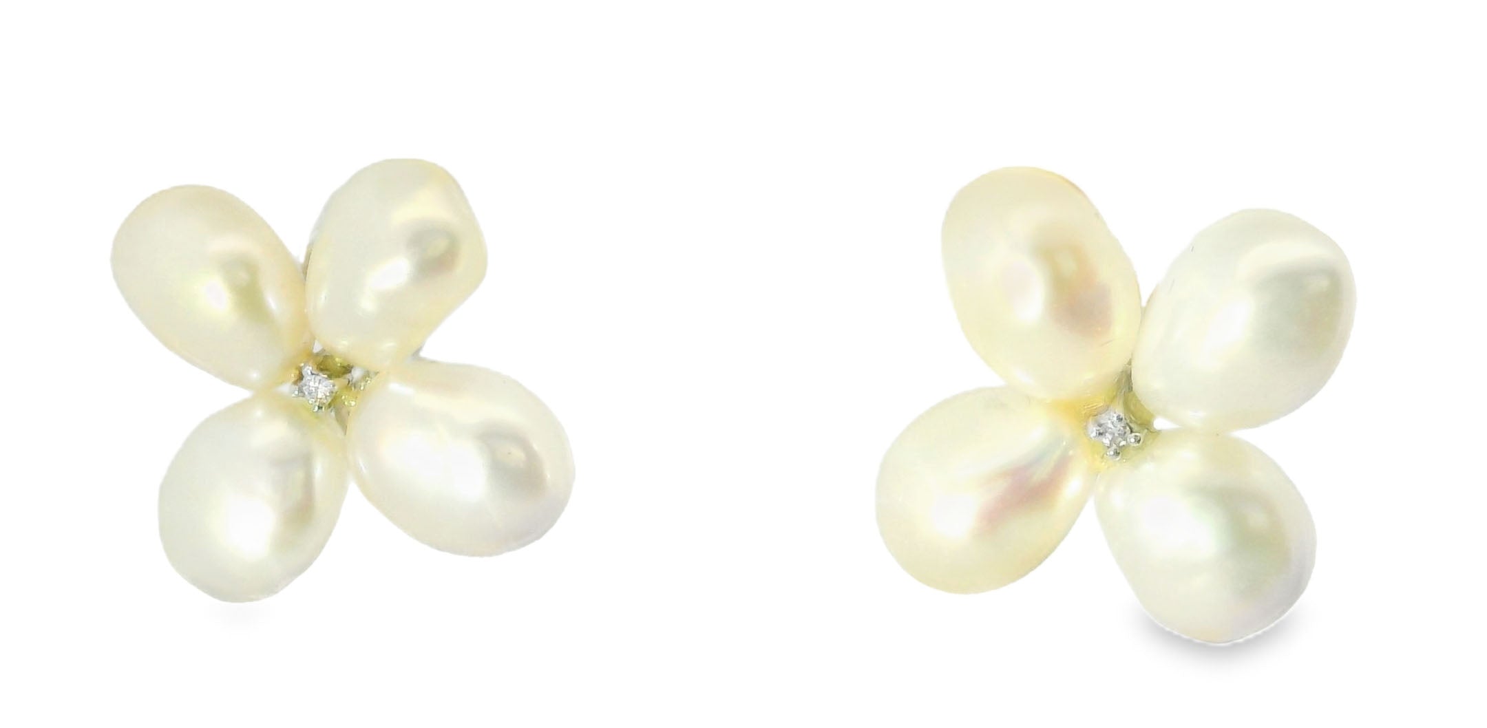Magnificent Estate 14K White Gold Potato Pearl Diamond Floral Earrings - GGEMSonline
