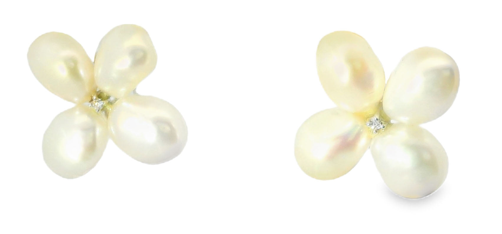 Magnificent Estate 14K White Gold Potato Pearl Diamond Floral Earrings - GGEMSonline