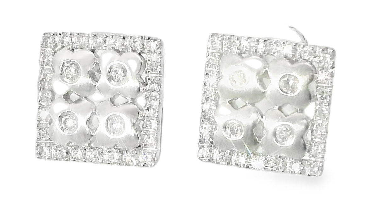 Gorgeous Estate 14K White Gold MicroPave Diamond Square Flower Earrings - GGEMSonline