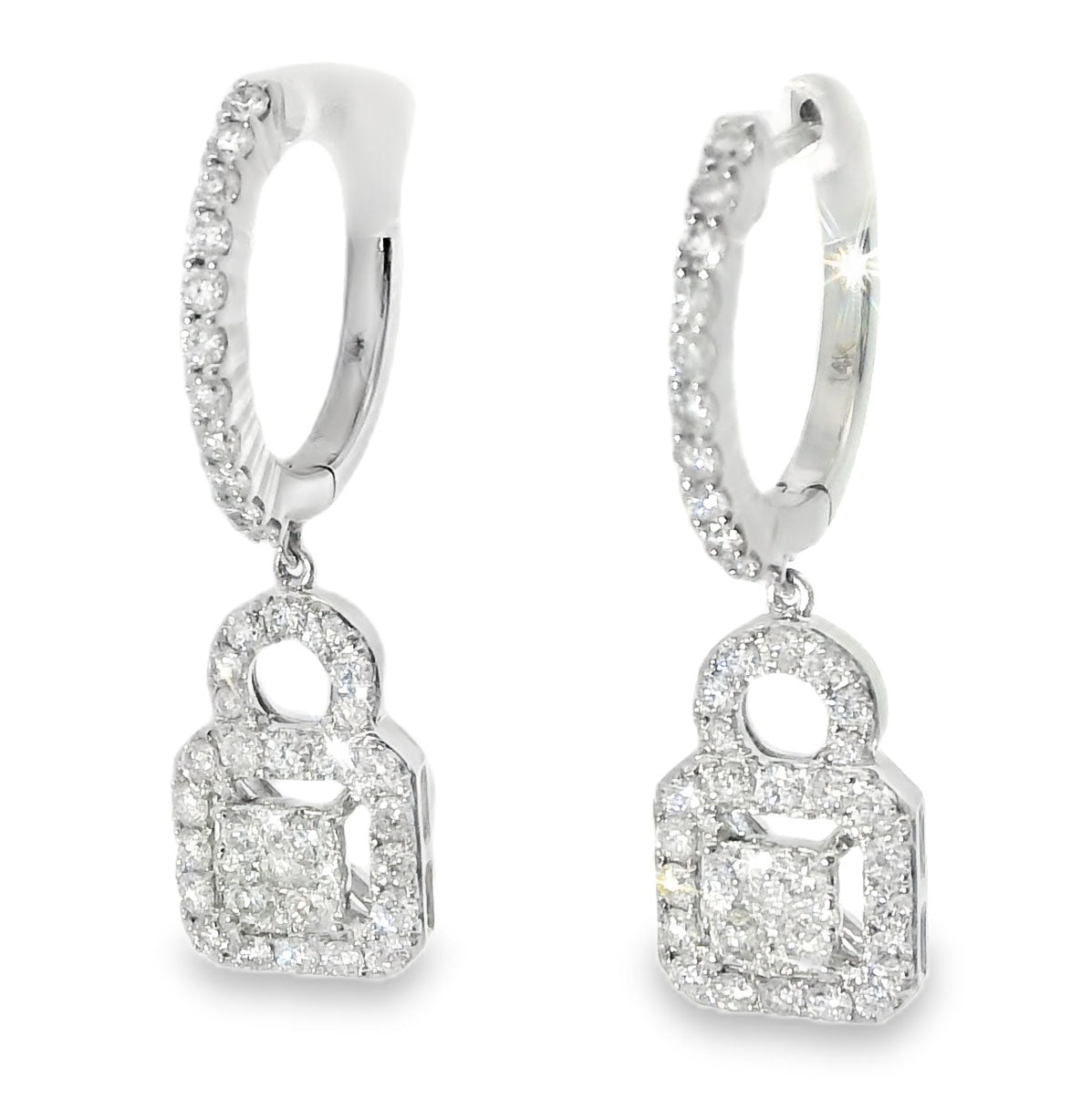 Stunning Designer 14K White Gold 1.5 Carats Diamond Drop Hoop Dangle Earrings - GGEMSonline