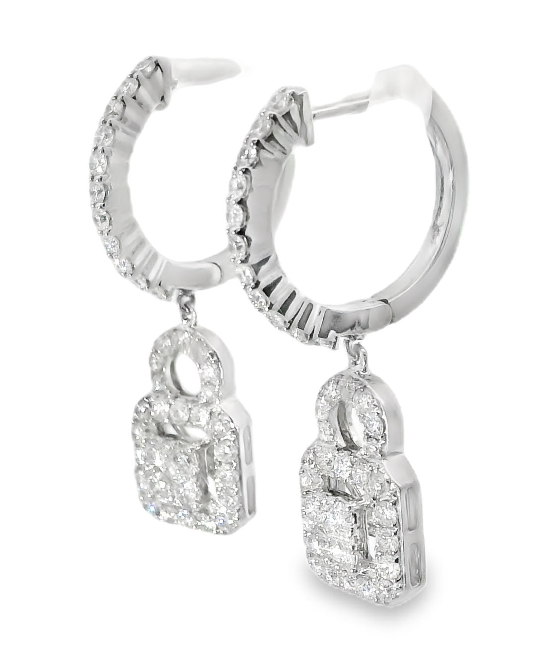 Stunning Designer 14K White Gold 1.5 Carats Diamond Drop Hoop Dangle Earrings - GGEMSonline