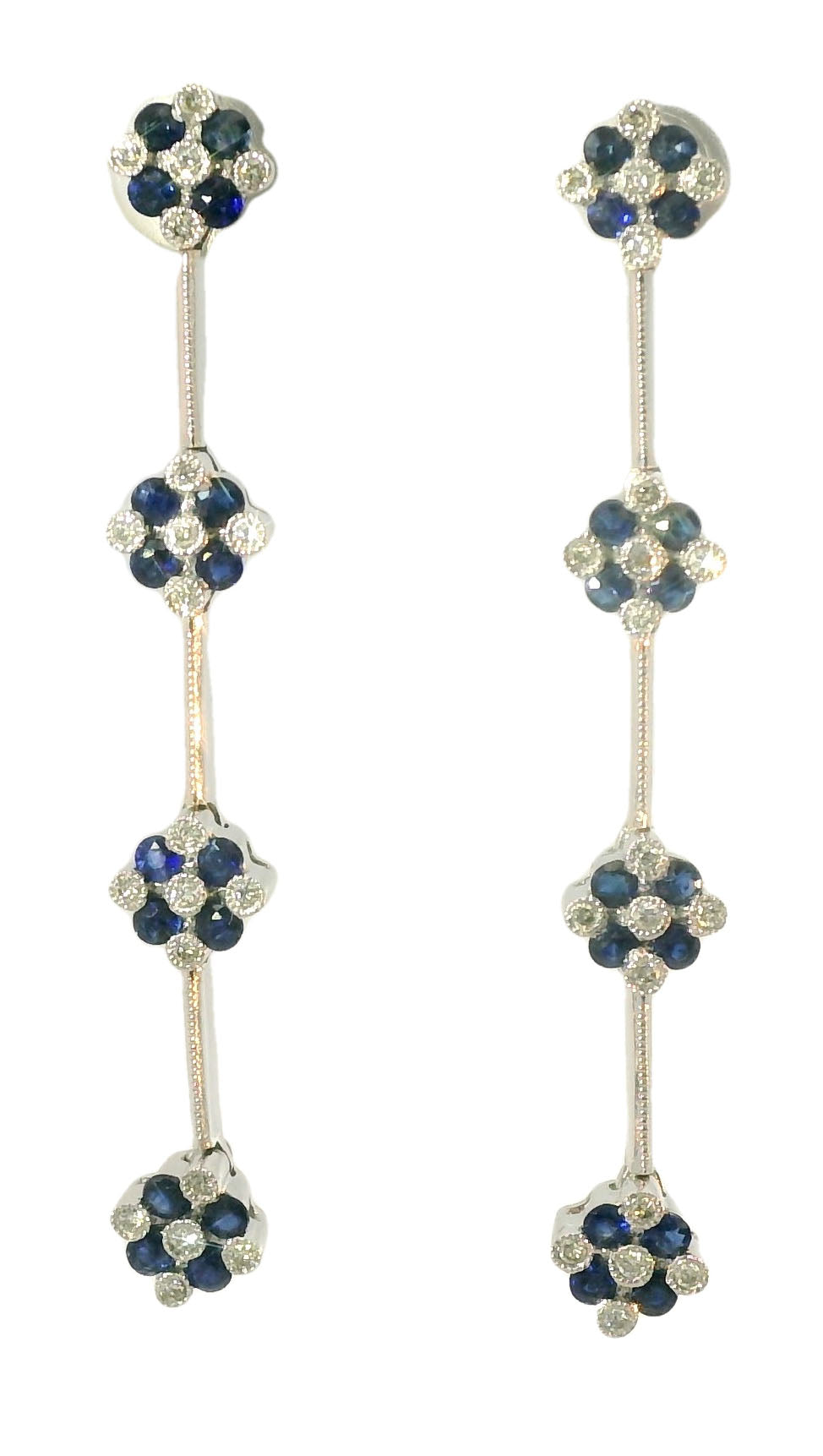 Stunning Estate 14K White Gold Diamond Sapphire Chandelier Floral Tier Earrings - GGEMSonline
