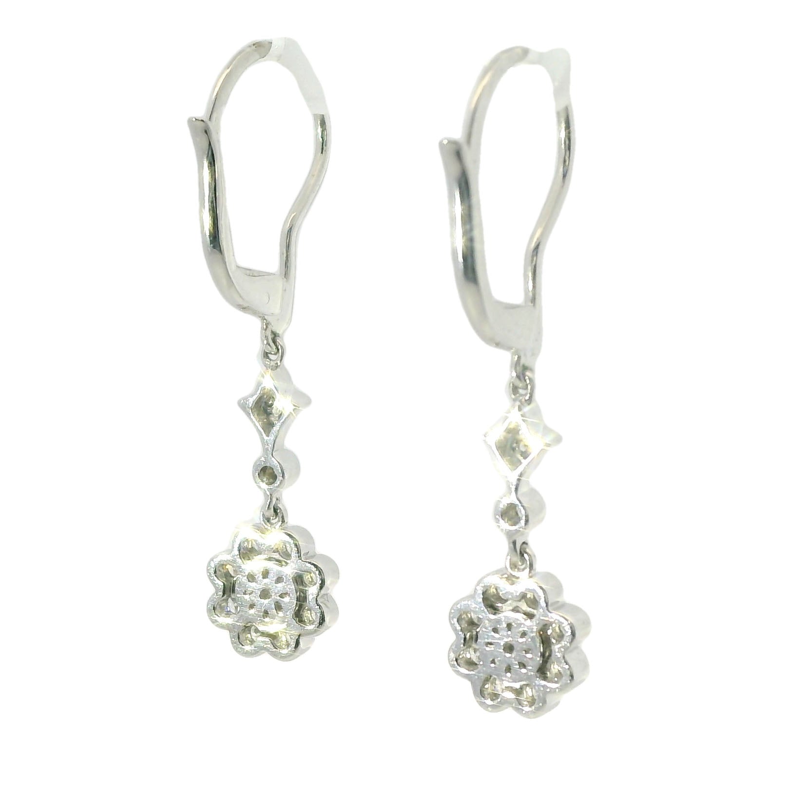 Elegant Estate 14K White Gold Floral Flower Diamond Drop Dangle Earrings - GGEMSonline