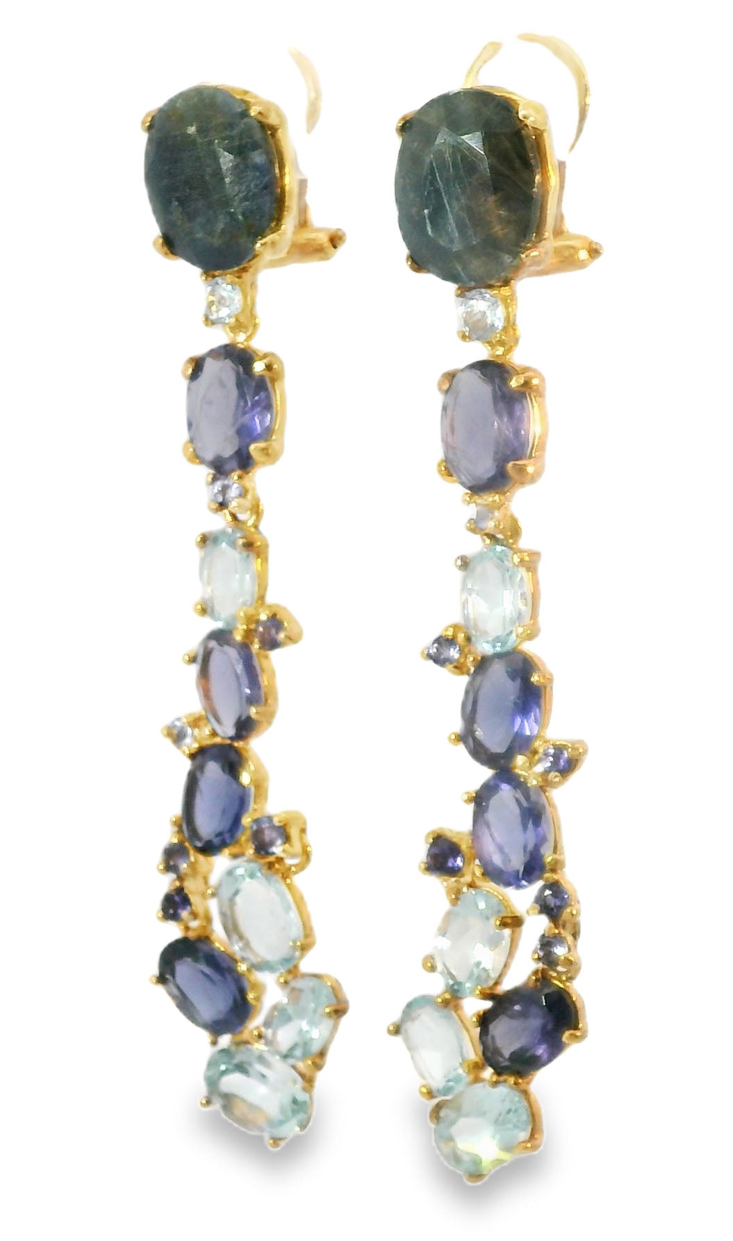 Unique 14K Rose Gold Vermeil Silver Sapphire Topaz Iolite Designer Drop Earrings - GGEMSonline
