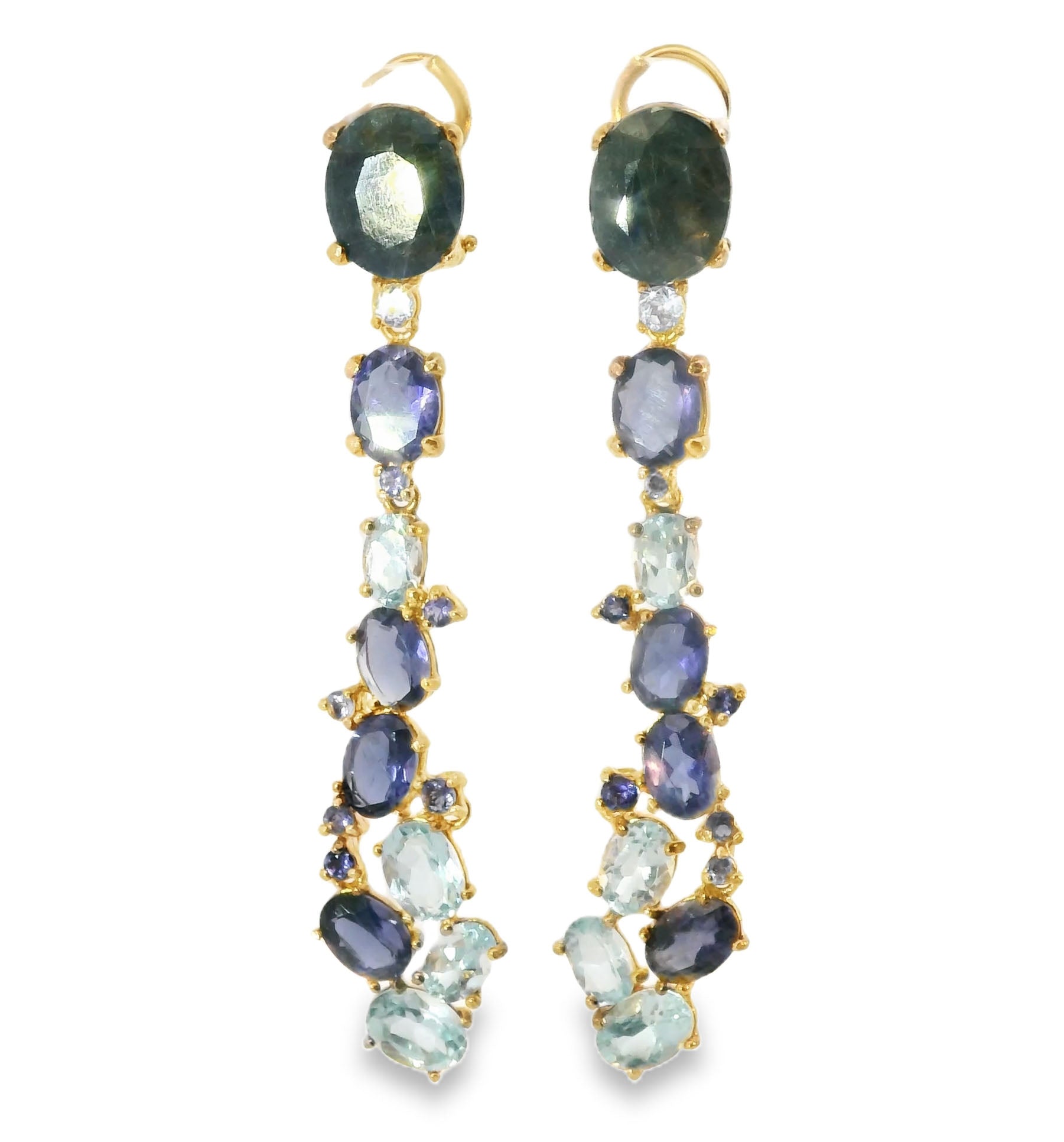 Unique 14K Rose Gold Vermeil Silver Sapphire Topaz Iolite Designer Drop Earrings - GGEMSonline