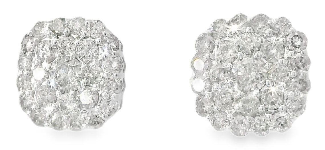 Fabulous Estate 14K White Gold Pave Diamond Stud Earrings - GGEMSonline