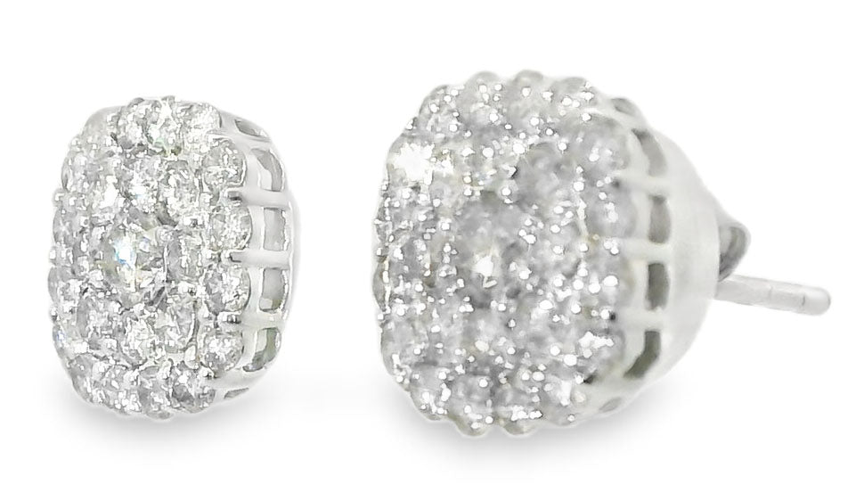Fabulous Estate 14K White Gold Pave Diamond Stud Earrings - GGEMSonline