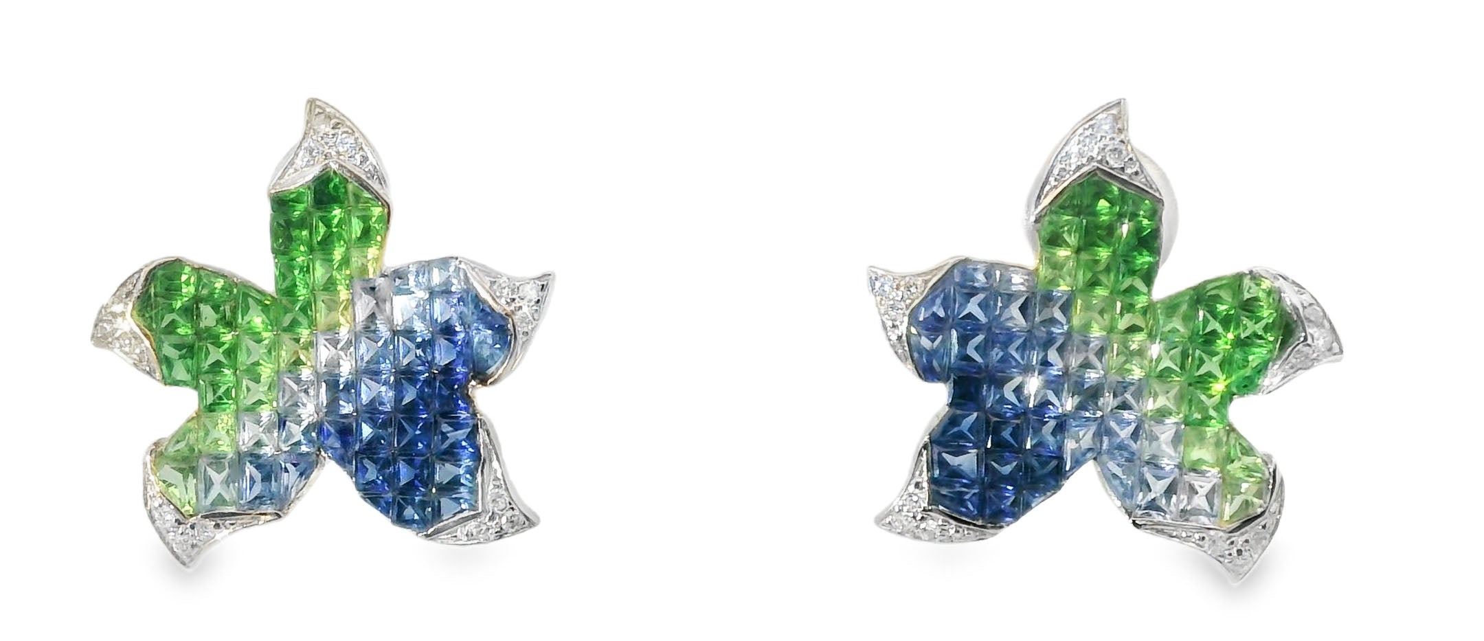 18K Designer White Gold Star Fish Starfish Diamond Sapphire Earrings Ring Set - GGEMSonline