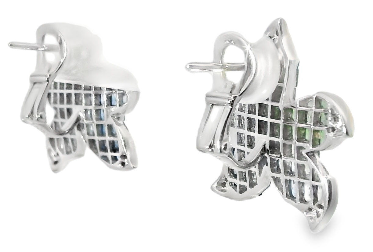 18K Designer White Gold Star Fish Starfish Diamond Sapphire Earrings Ring Set - GGEMSonline