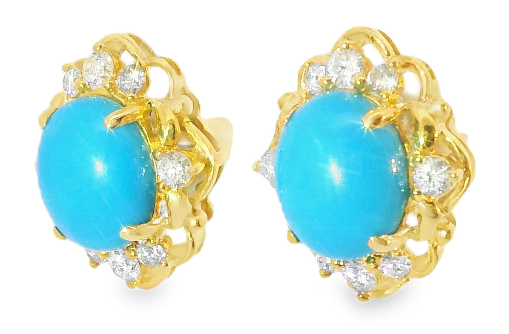 Fabulous Estate 18K White Gold Turquoise Diamond Stud Earrings - GGEMSonline