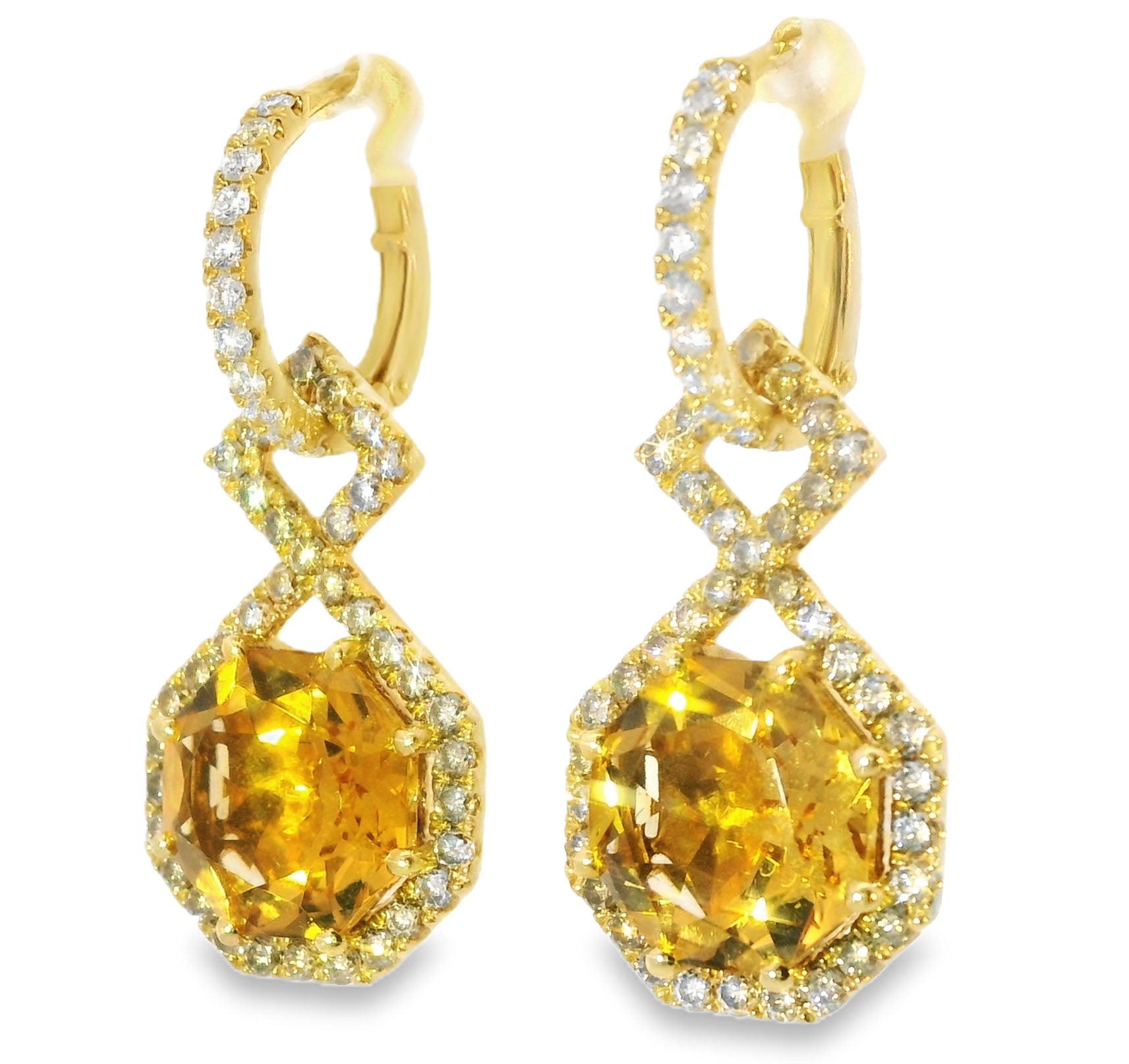 Magnificent Estate 18K Cordova Gold Diamond Citrine Dangle Drop Earrings - GGEMSonline