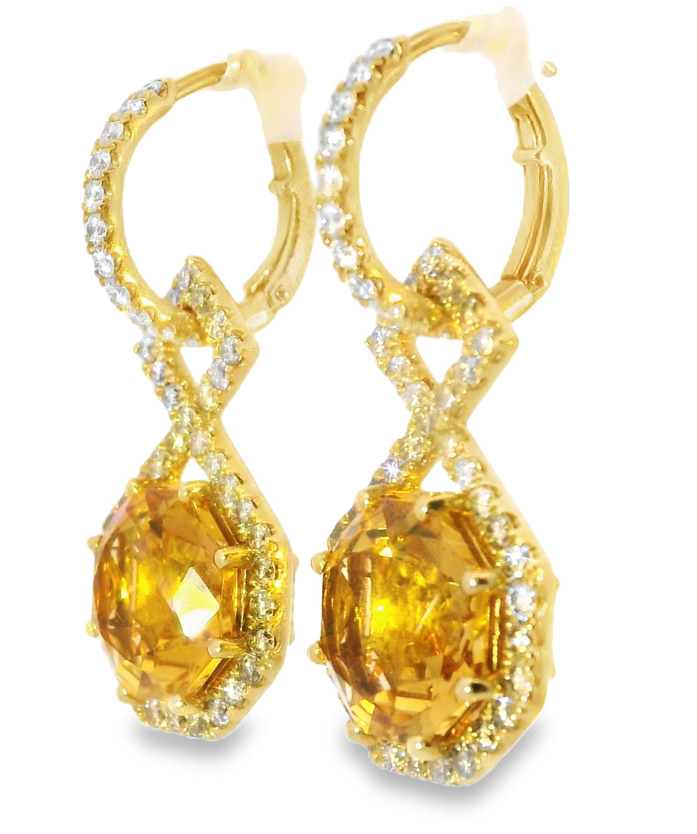 Magnificent Estate 18K Cordova Gold Diamond Citrine Dangle Drop Earrings - GGEMSonline