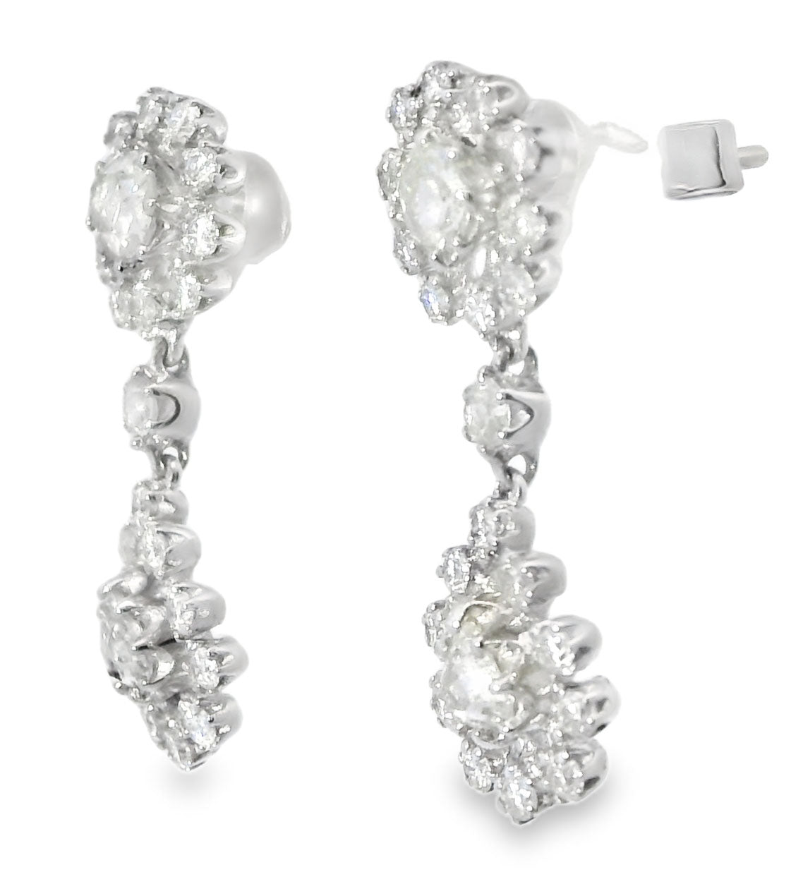 Antique 18K White Gold Rose Cut Old Miner Diamond Floral Drop Dangle Earrings - GGEMSonline