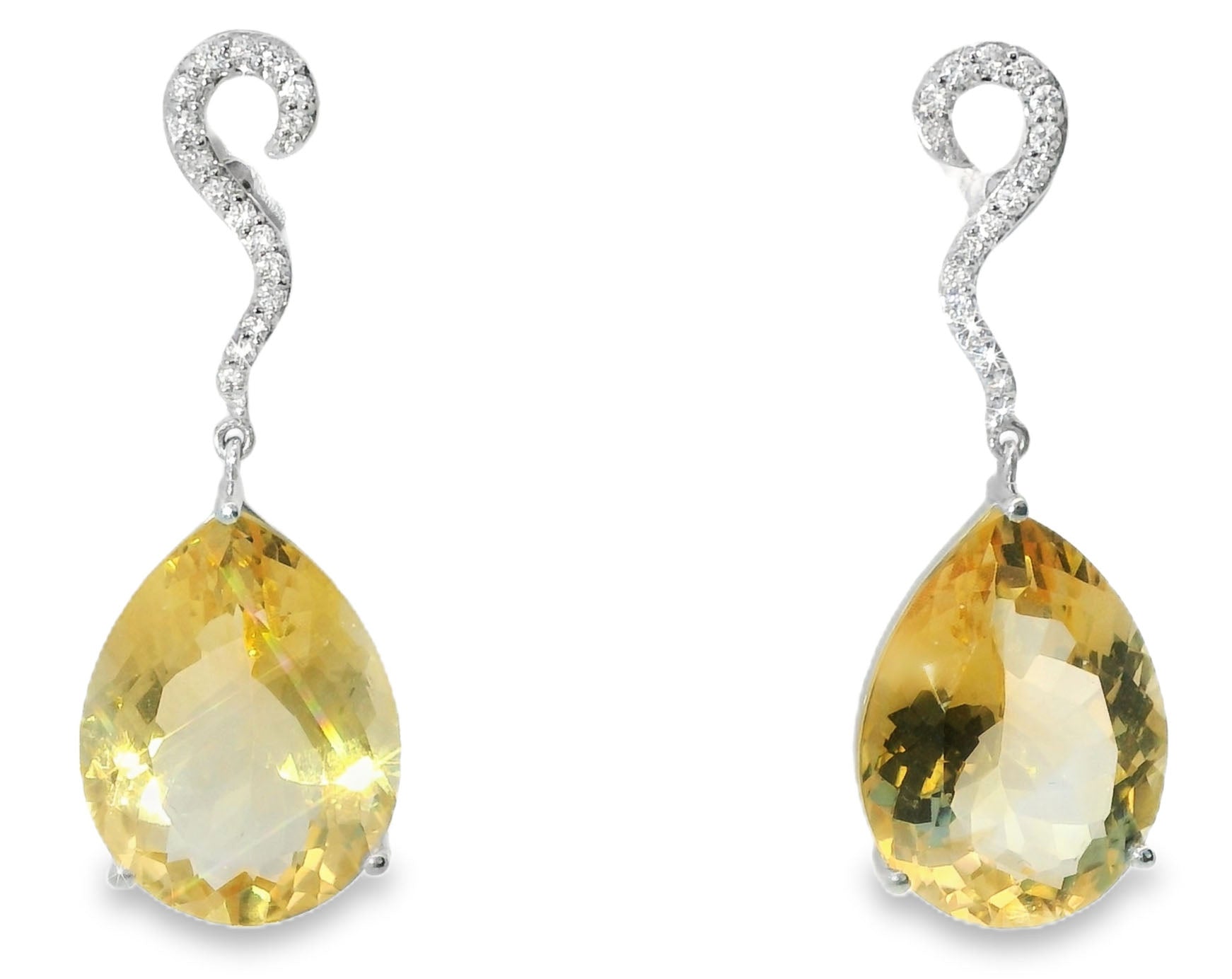 Stunning 18K White Gold Diamond Citrine Hanging Earrings - GGEMSonline