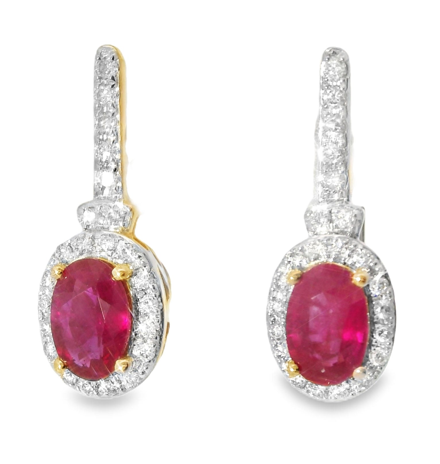 Beautiful 14K Pink Rose Gold Diamond Ruby Huggie Earrings - GGEMSonline