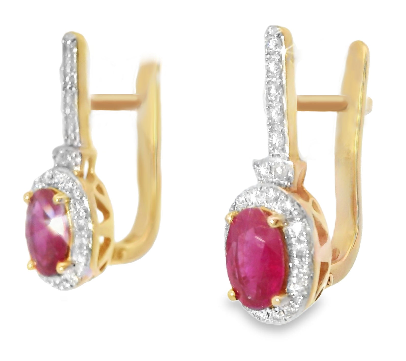 Beautiful 14K Pink Rose Gold Diamond Ruby Huggie Earrings - GGEMSonline