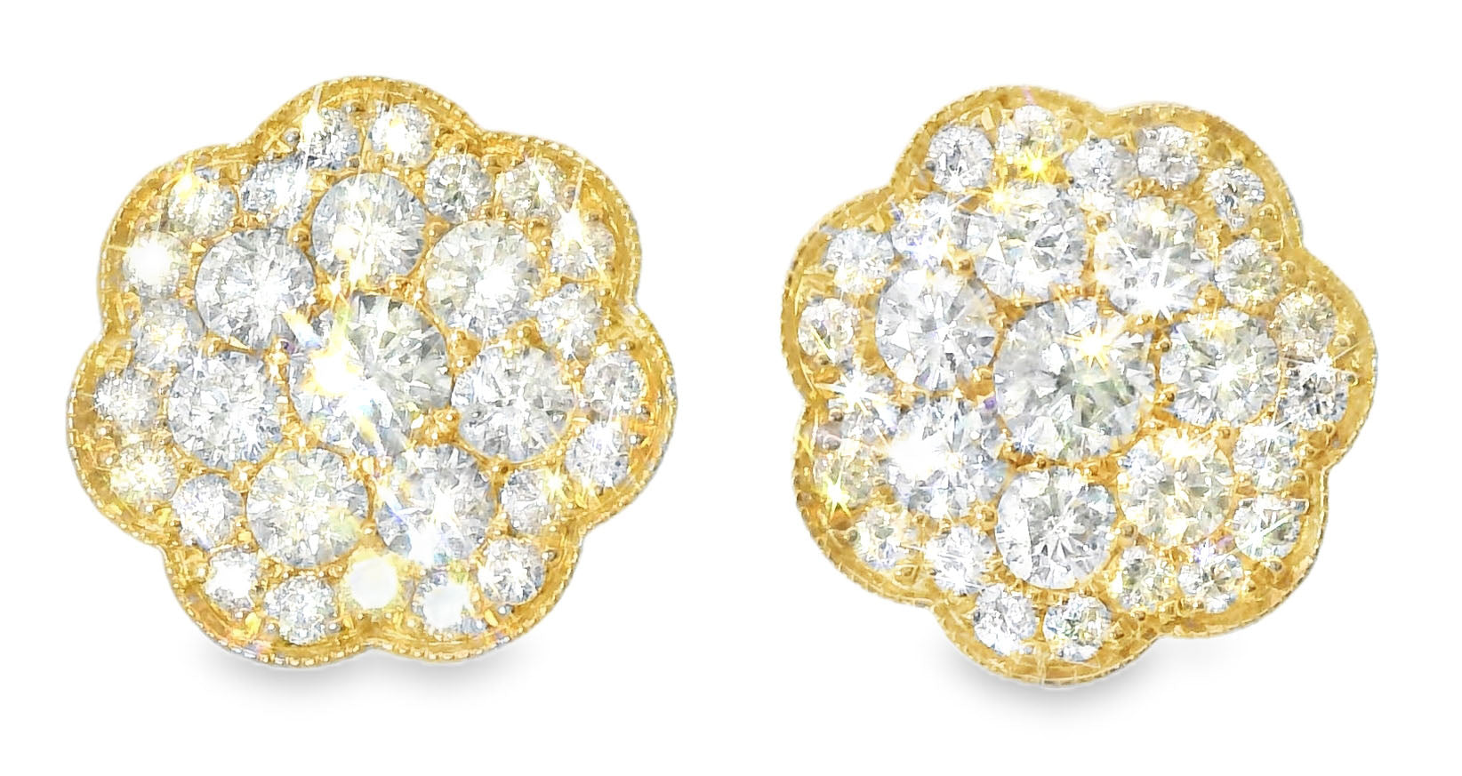 Magnificent 14K Pink Rose Gold Diamond Flower Stud Earrings Studs - GGEMSonline