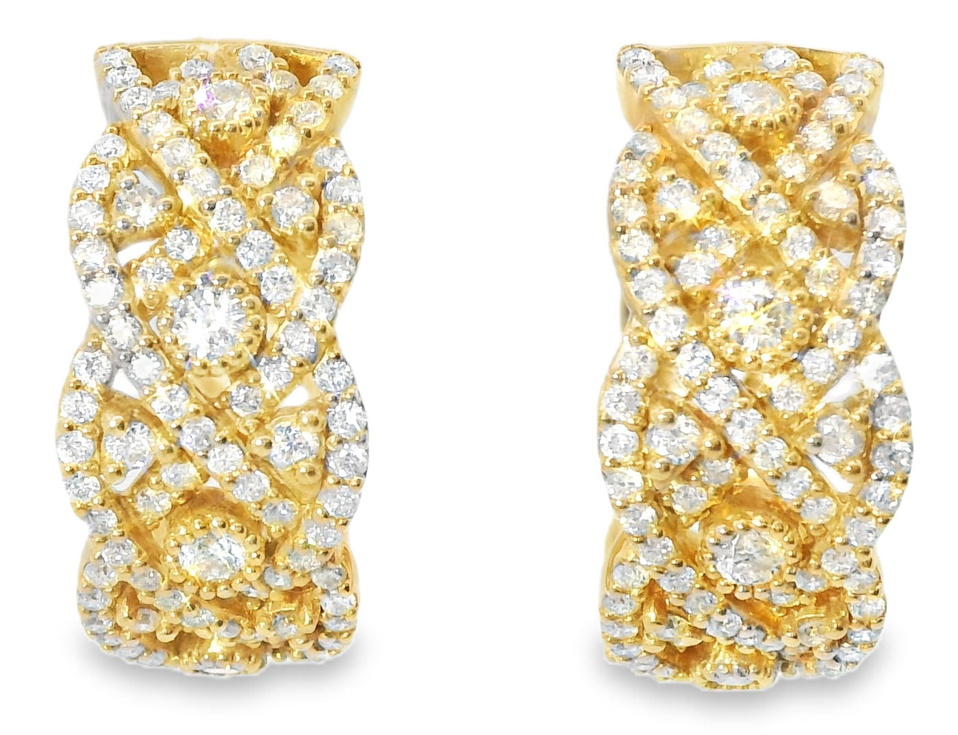Magnificent 14K Pink Rose Gold Diamond Woven Hoop Earrings Hoops - GGEMSonline