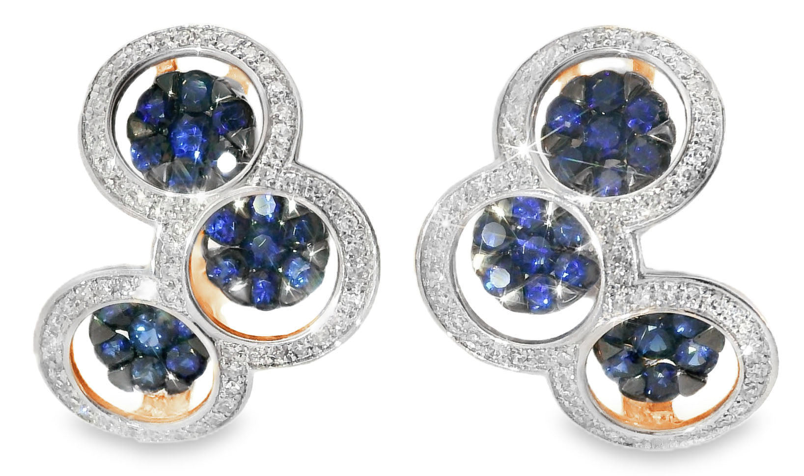 Fabulous 14K Pink Rose Gold Diamond Sapphire Circle Huggie Earrings - GGEMSonline