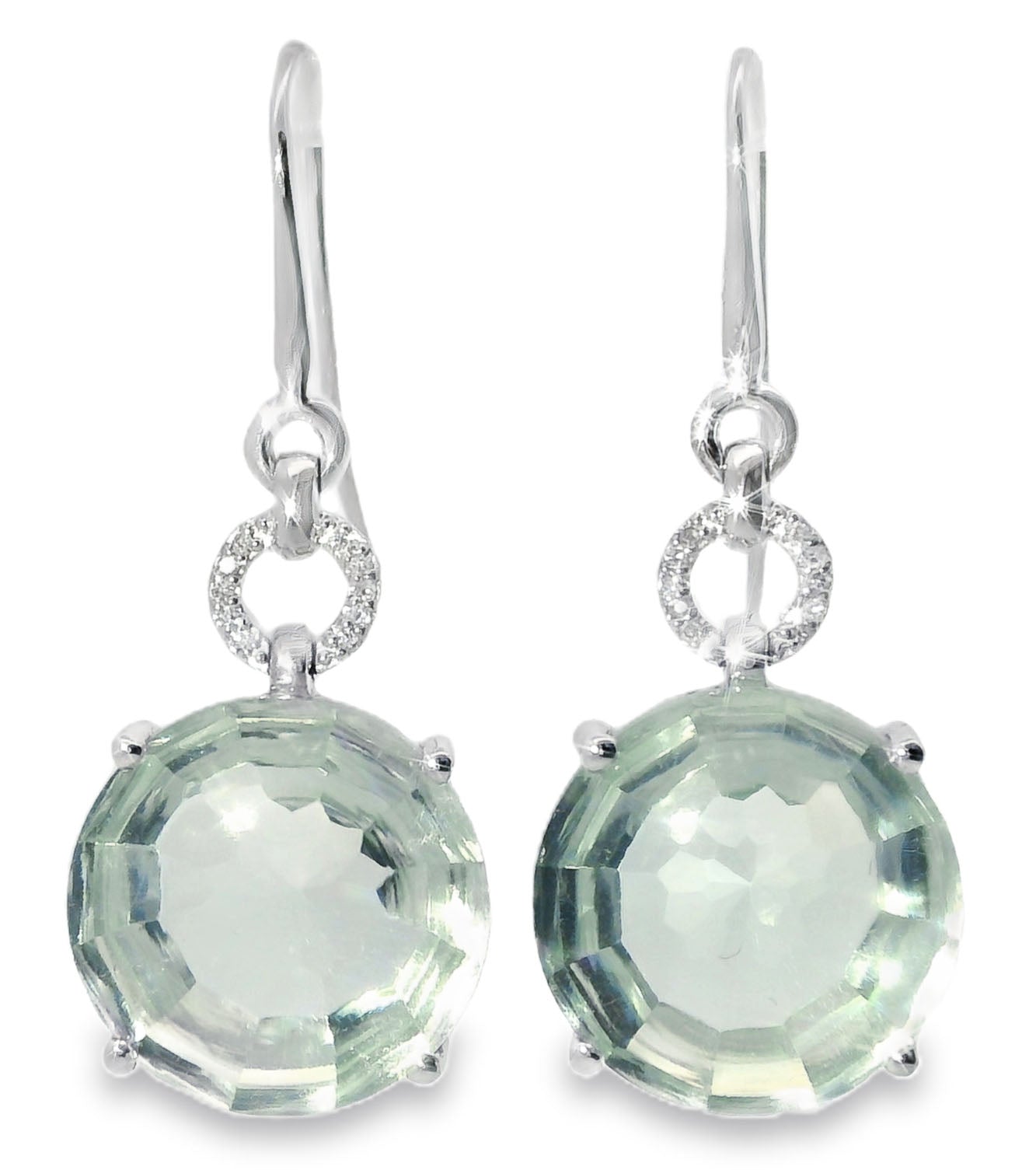 18K White Gold Diamond Cabochon Green Amethyst Hanging Earrings - GGEMSonline