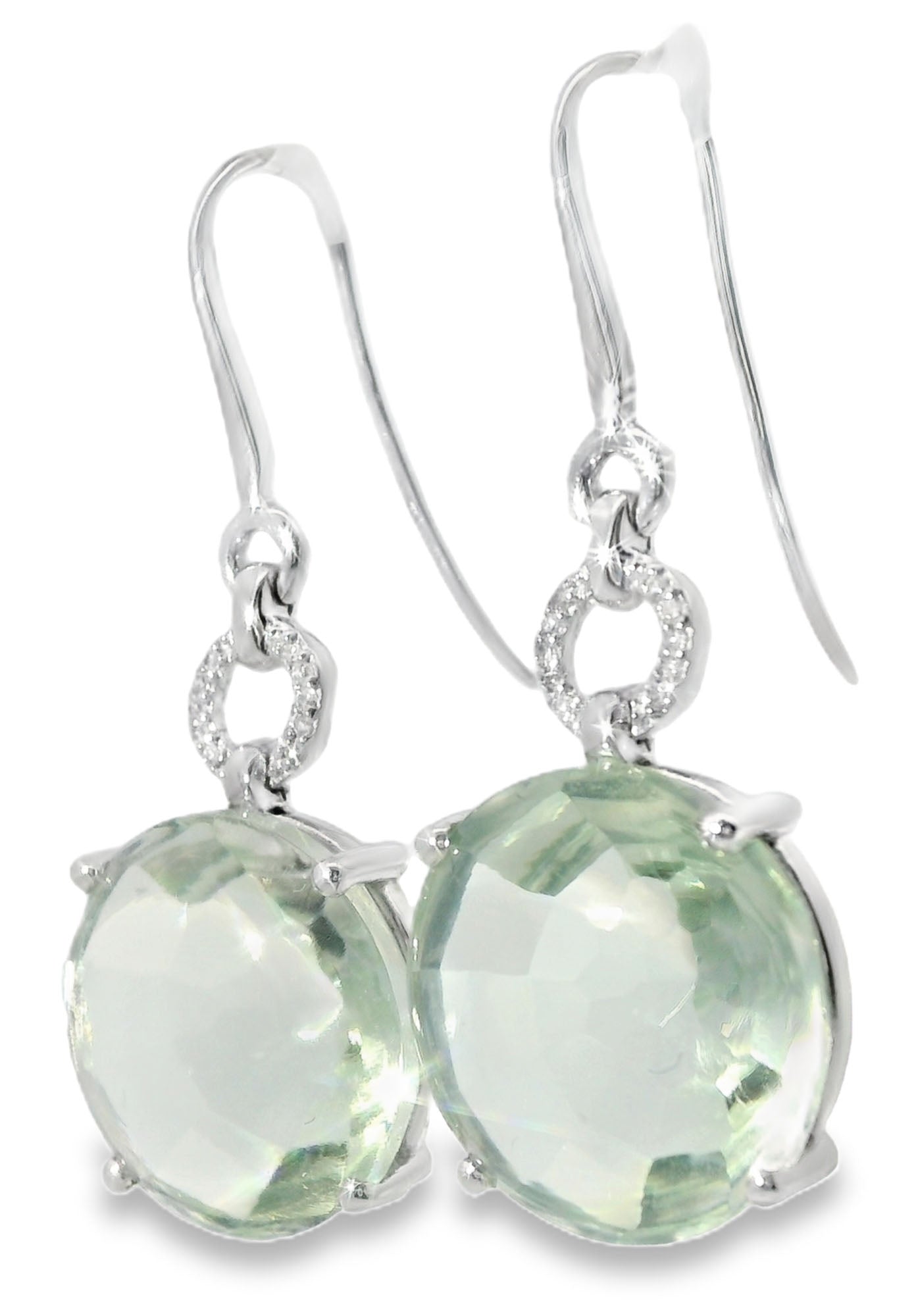 18K White Gold Diamond Cabochon Green Amethyst Hanging Earrings - GGEMSonline