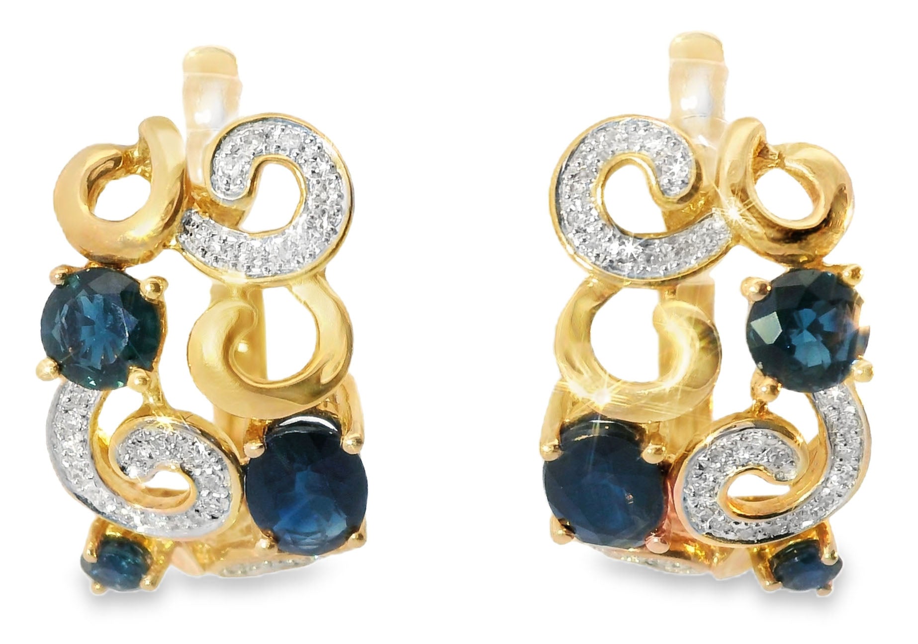 Beautiful 14K Pink Rose Gold Diamond Sapphire Swirl Earrings - GGEMSonline