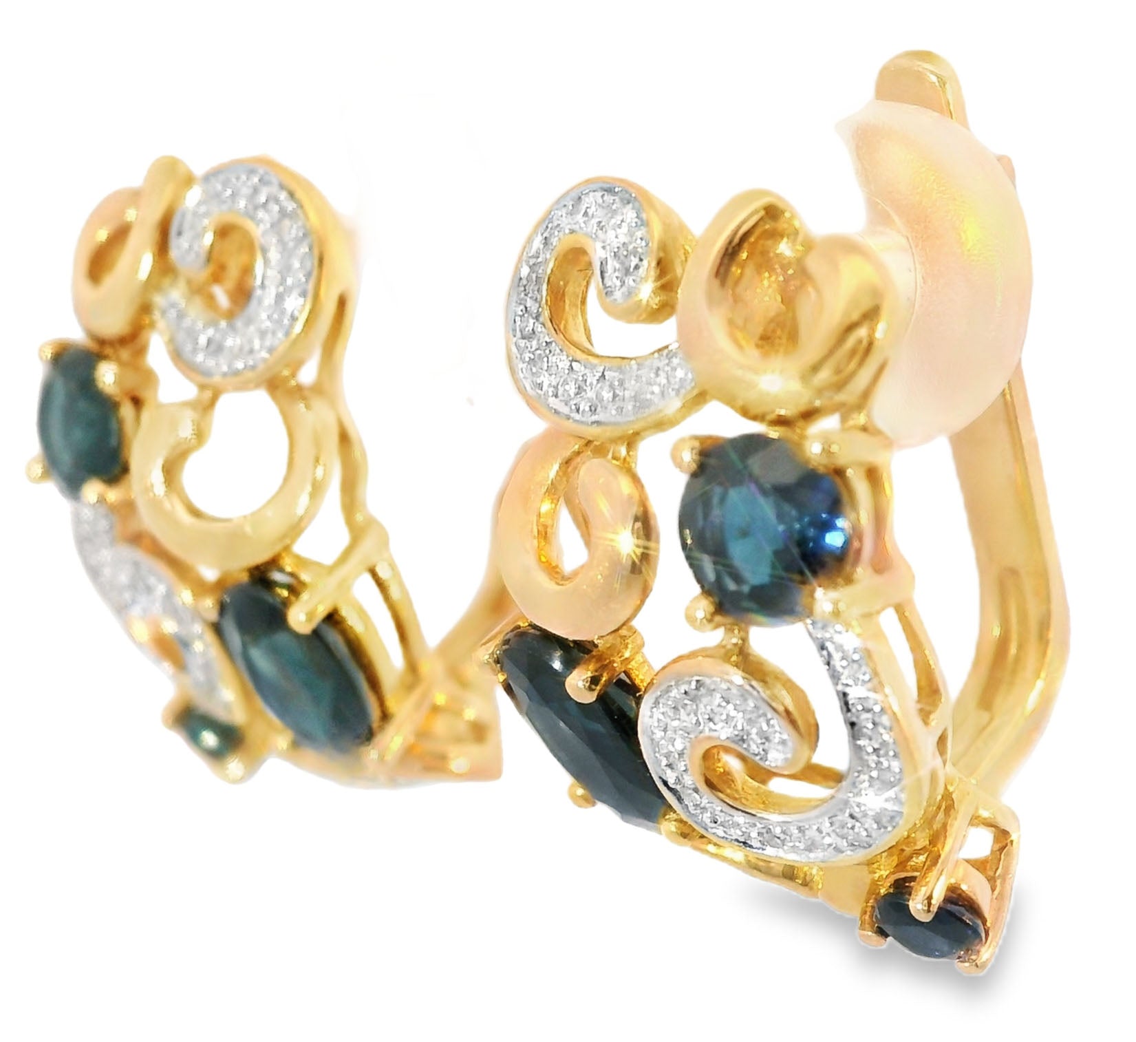 Beautiful 14K Pink Rose Gold Diamond Sapphire Swirl Earrings - GGEMSonline