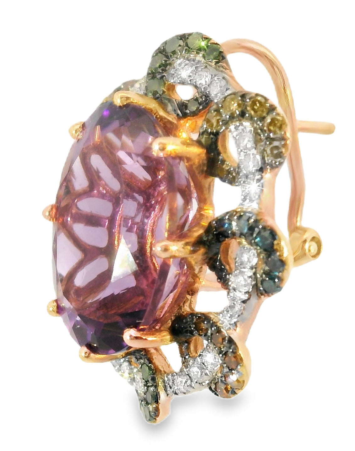 Magnificent 14K Rose Pink Gold Diamond Amethyst Huggie Earrings - GGEMSonline