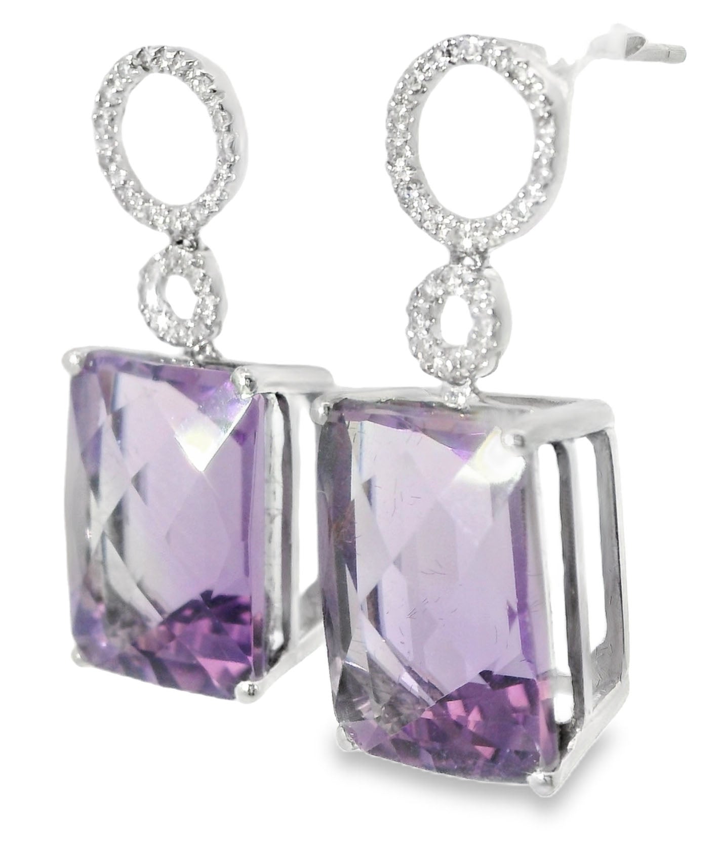 Beautiful 18K White Gold Diamond Amethyst Drop Earrings - GGEMSonline