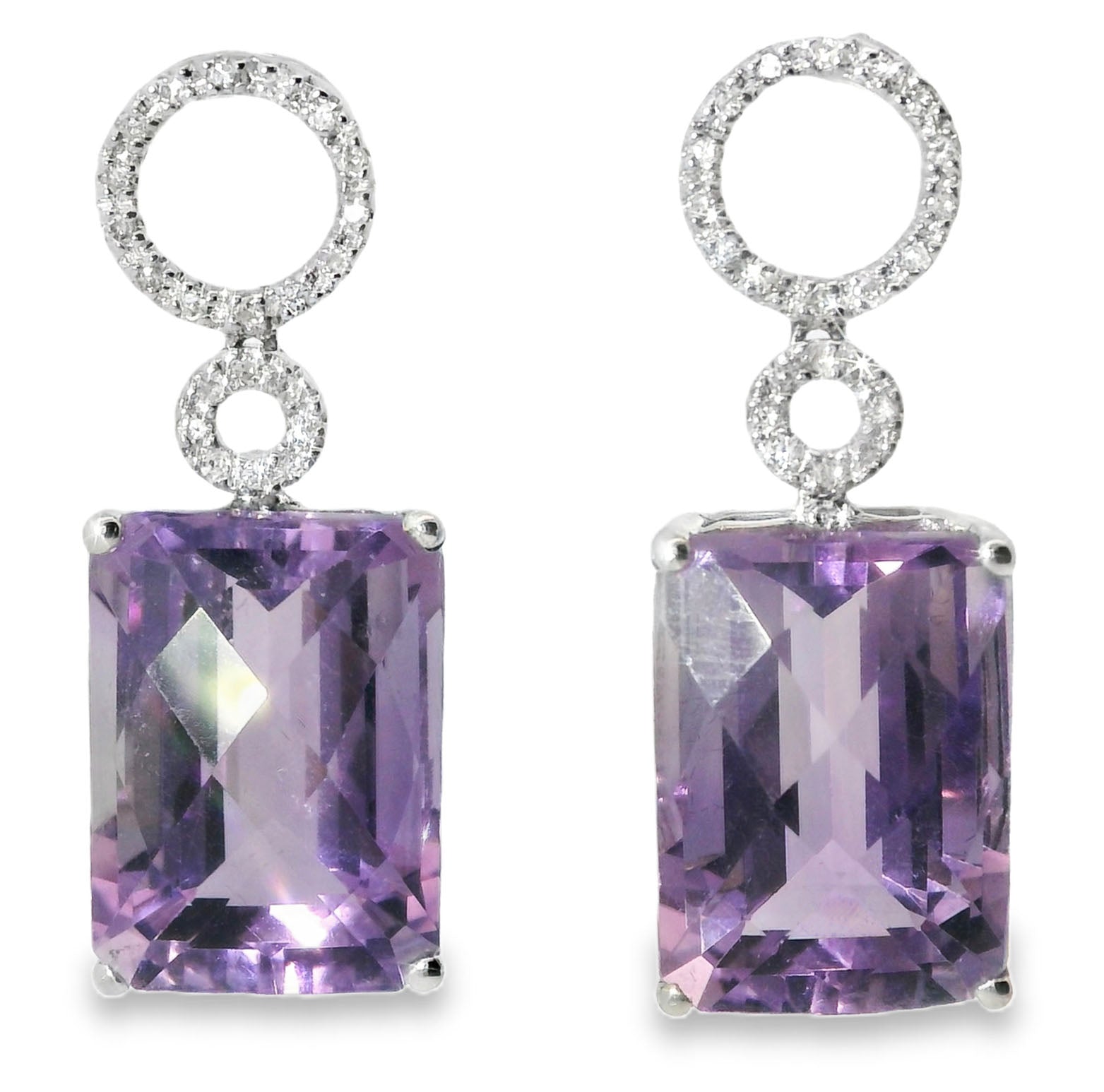 Beautiful 18K White Gold Diamond Amethyst Drop Earrings - GGEMSonline