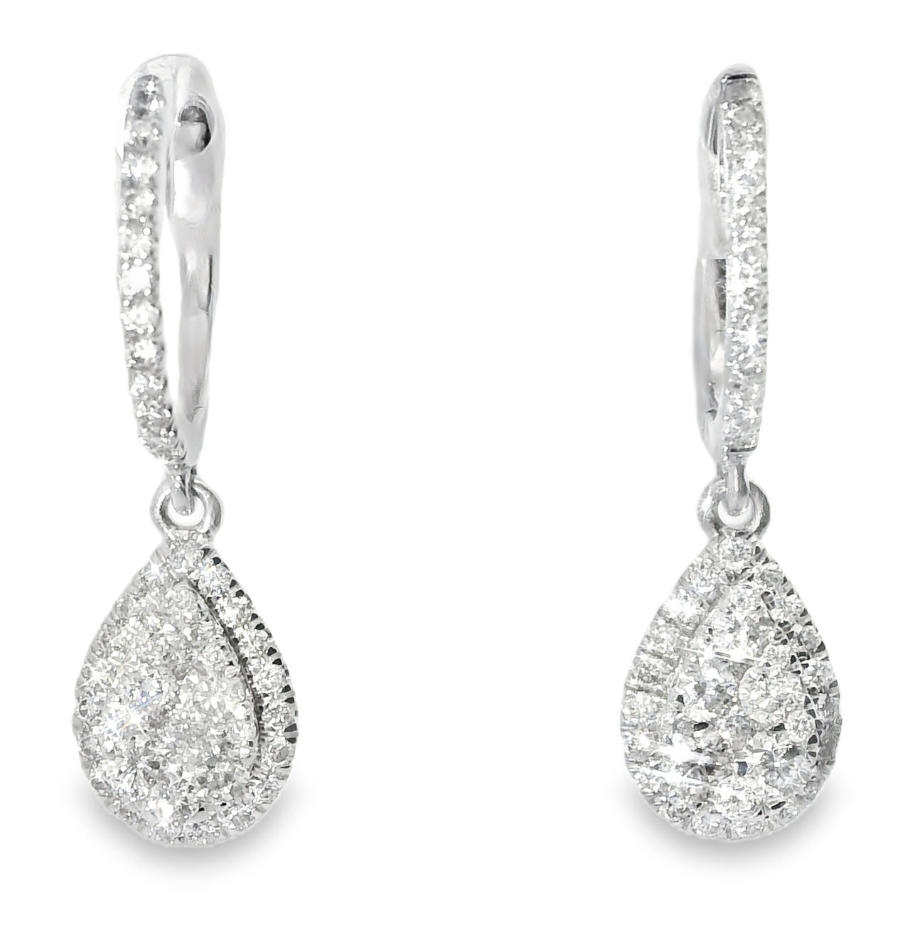 Fabulous Estate 14K White Gold Brilliant Round Diamond Dangle Drop Earrings. - GGEMSonline