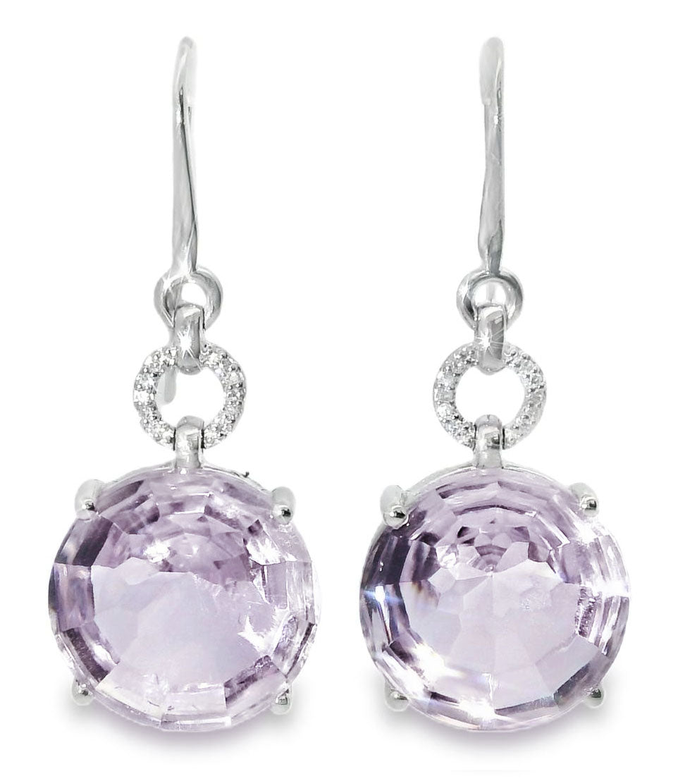 Unique 18K White Gold Diamond Cabochon Amethyst Hanging Earrings - GGEMSonline