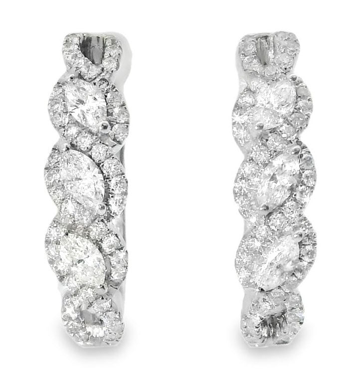 Fabulous 14K White Gold Marquise Diamond Huggie Earrings - GGEMSonline